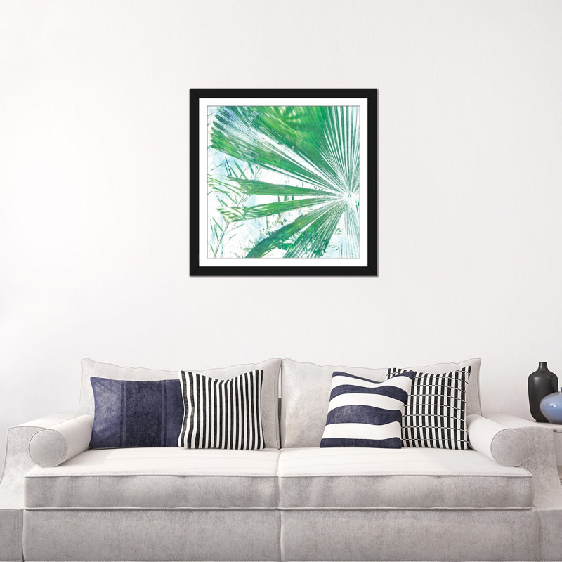 Emerald Palms I - reproduction sur toile, H 24 po x l 24 po x P 1 po, Papier d'art encadré noir, Blanc