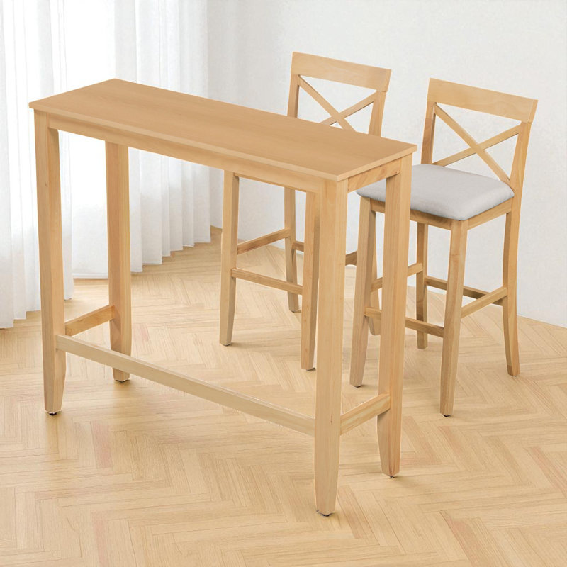 Ensemble de salle à manger à hauteur de bar pour 2 personnes Plamenka, coin-repas peu encombrant, structure en bois avec sièges rembourrés, conception de chaise à dossier croisé, ferme moderne, cuisine et petits espaces repas