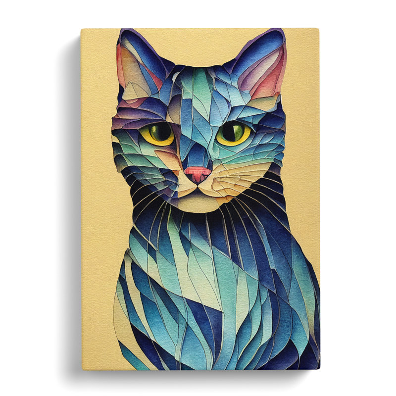 Colourful Cat No.3 - Print, Wrapped Canvas, 50cm H x 35cm W x 3cm D, No Matte