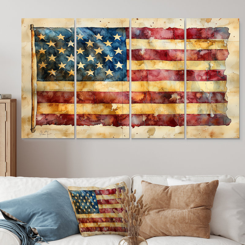 Lakema - USA Wall Art - Art mural traditionnel pour le salon, 4 pièces, H 28 po x l 48 po
