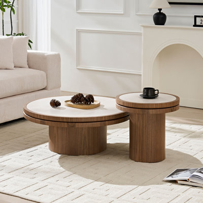 [2-Piece] Sintered Stone Top Accent Coffee & Side Table Set for Living Room & Reception Room