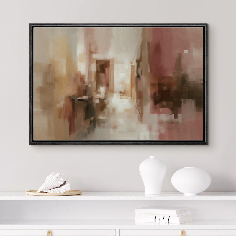 Warm Neutral Abstract Interior Light and Shadow Framed Canvas Master Bedroom Wall Art Work Print, Black Floater Frame