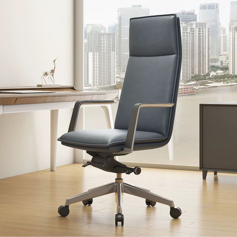 Blue Gray + Silver Hight adjustable Genuine Leather + Faux Leather + Aluminium Alloy Office Chair