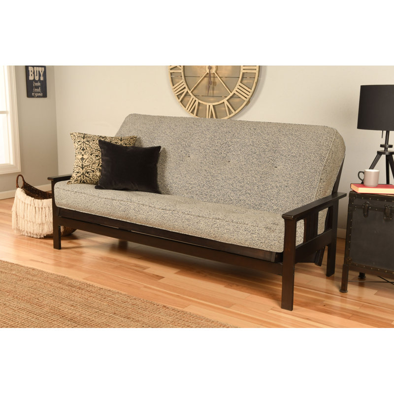 Structure de futon double avec matelas à ressorts double Johnte, Premium Pocket Coil, Gris Canton, Espresso