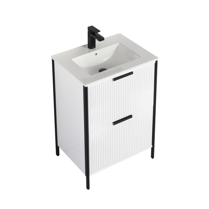 Meuble-lavabo autoportant de 24 po avec lavabo Chriselda, Blanc, Blanc