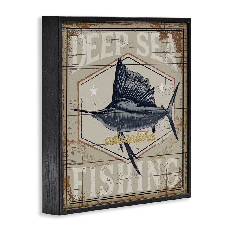 Deep Sea Fishing Adventure Framed Giclee, design by Jennifer Pugh, 17" H x 17" W, Midnight Black Framed Giclee