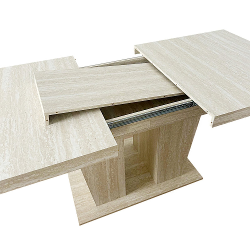 Table de salle à manger extensible de 63 à 78,7 po pour 6 à 10 personnes, table de salle à manger rectangulaire moderne avec finition en travertin, grande table de salle à manger pour la salle à manger
