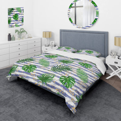 Ensemble de housse de couette en microfibre vert / blanc 3 pièces