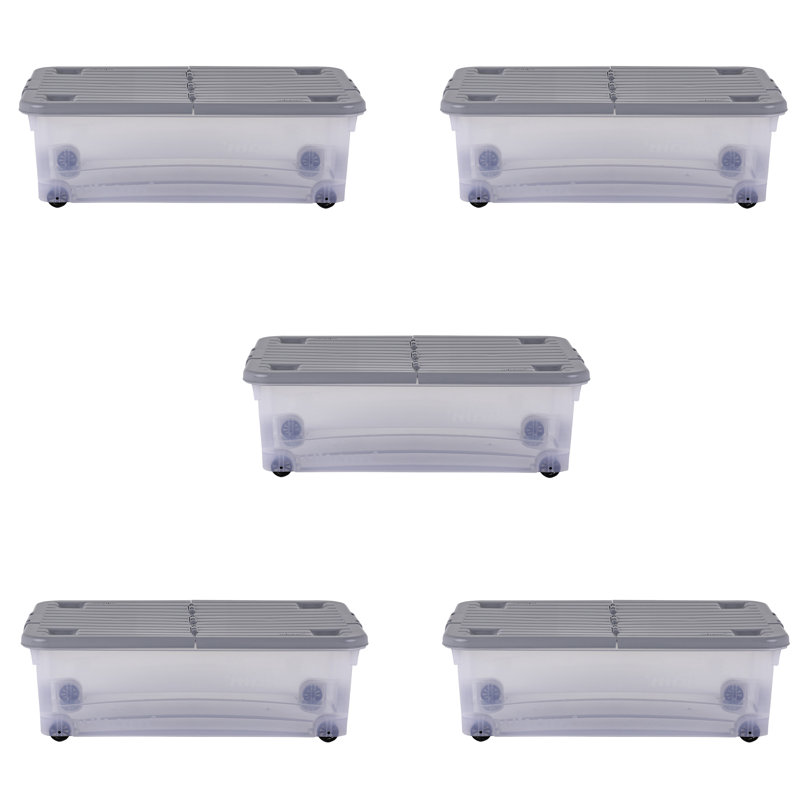 Wham 32L Box with Wheels & Folding Lid Pack of 5 Clear/Cool Grey