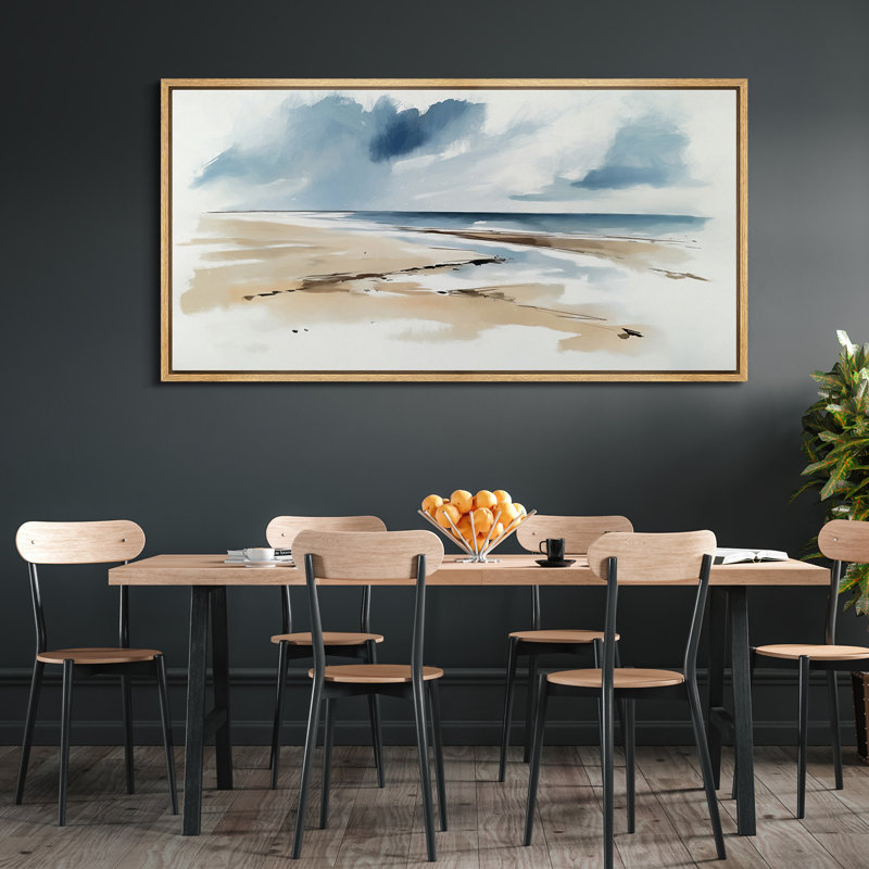 Toile encadrée, "Modern Coastal Horizon" - Plage et ciel abstraits , Naturel, H 30 po x l 60 po