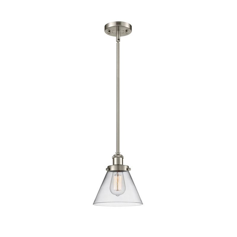Mini-luminaire suspendu à tige 1 lumière 8 po Ballston Urban Cone, DEL, Transparent, Nickel satiné brossé