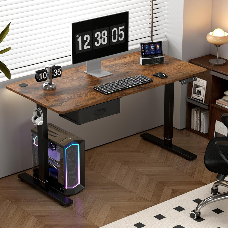 Alstead Adjustable Standing Desk, 120cm W x 60cm D, Brown, Black