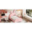Lit plateforme tapissier simple avec tête de lit et lit rose durable-129632202
