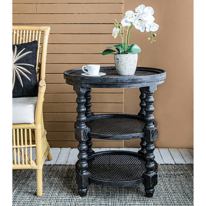 Table d'appoint en bois avec tablettes - noir pour décor français