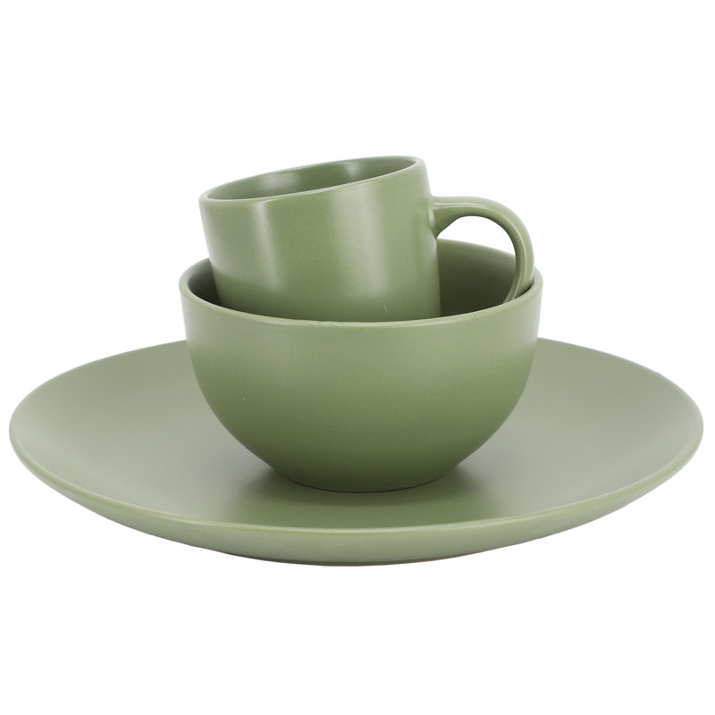 Gibson Home Everyday Plus 12 Piece Round Stoneware Dinnerware Set, Green