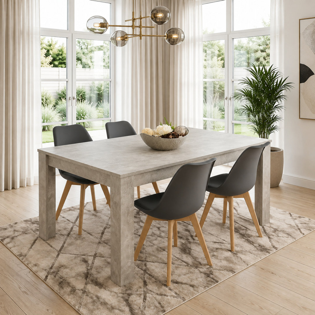 Kosy Koala Stone Grey Effect Wood Dining Table Set With 4 Grey Plastic Chairs - Grey - Image 3