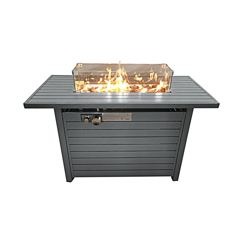Table de foyer d'extérieur au propane en acier H 11 po x L 42 po avec couvercle