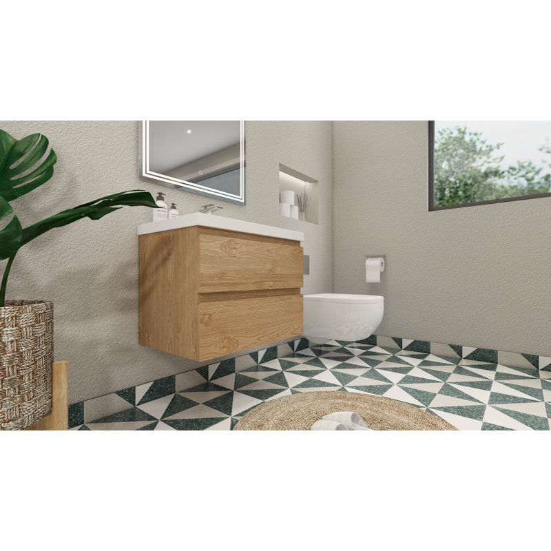 Cavaliere Single Bathroom Vanity with Acrylic Top, New England Oak