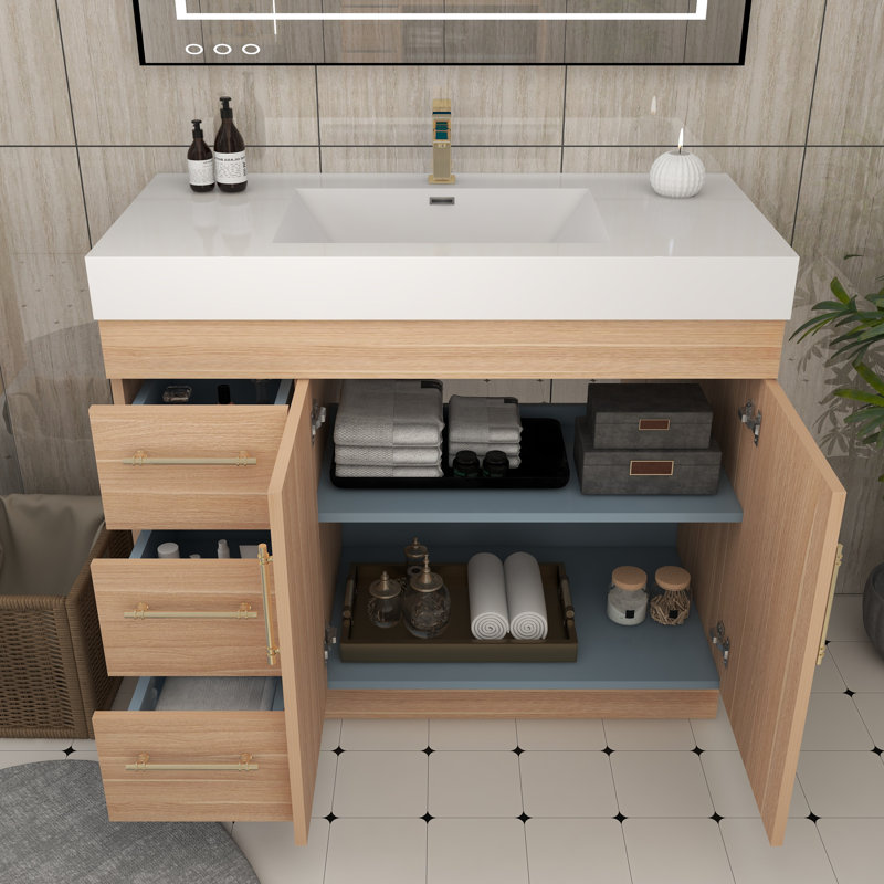42" Single Bathroom Vanity Set with Drawers and Doors, Champagne Oak
