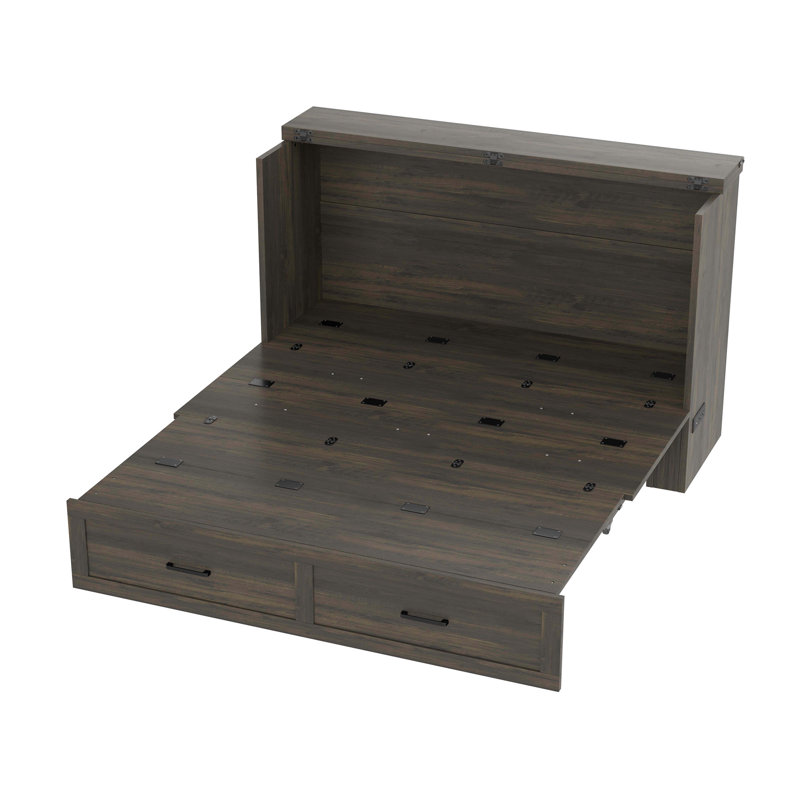Grand lit escamotable Murphy avec station de charge, lit plateforme pliable multifonctionnel avec 1 grand tiroir de rangement pour chambre d'amis, petite chambre, gris rustique