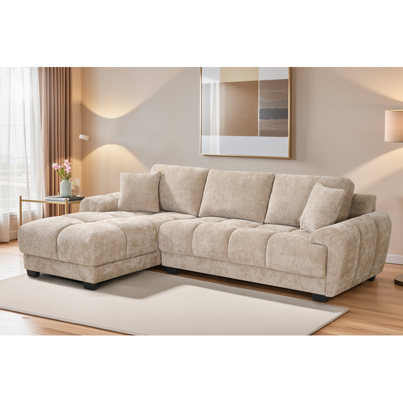 4 Seater Corner Sofa , Beige Chenille, Left Hand Facing