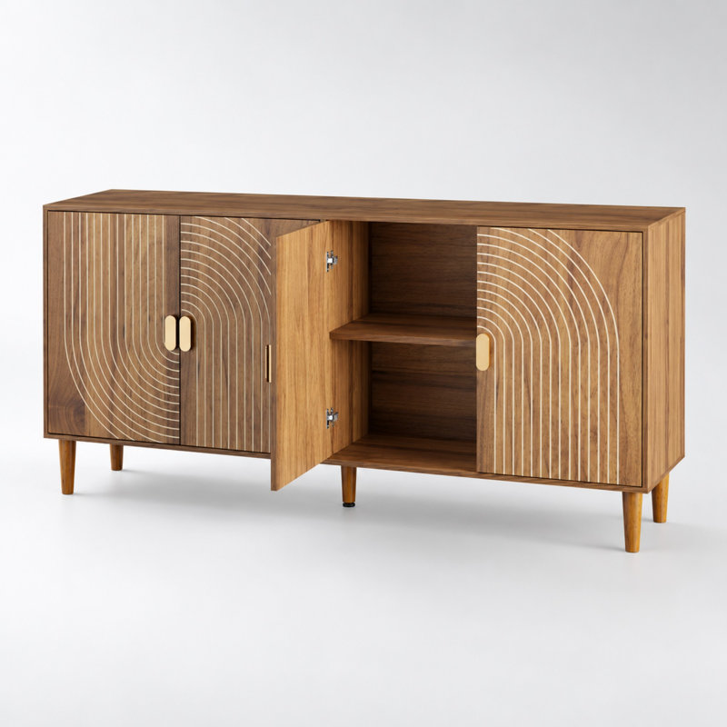 Buffet de 62,6 pouces avec pieds en bois massif et tablettes ajustables