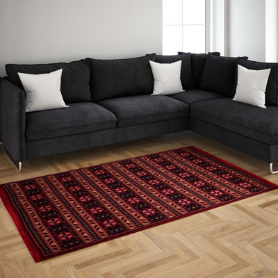 SA25BA Tapis tissé à plat 1150 g / m² à motif d'étoiles rouge et noir lavable à la machine 2 pi 7 po x 4 pi 11 po SA25BA
