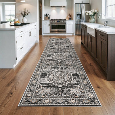 Tapis d'entrée lavable: tapis de couloir de cuisine de style campagnard large tapis de sol doux et résistant à l'eau pour salle de bain, tapis antidérapant pour salon, chambre à coucher, salle à manger (noir)