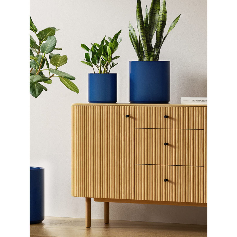 Sapphire Blue Ceramic Indoor Planter Set with Drainage, 10/8/6 Inch