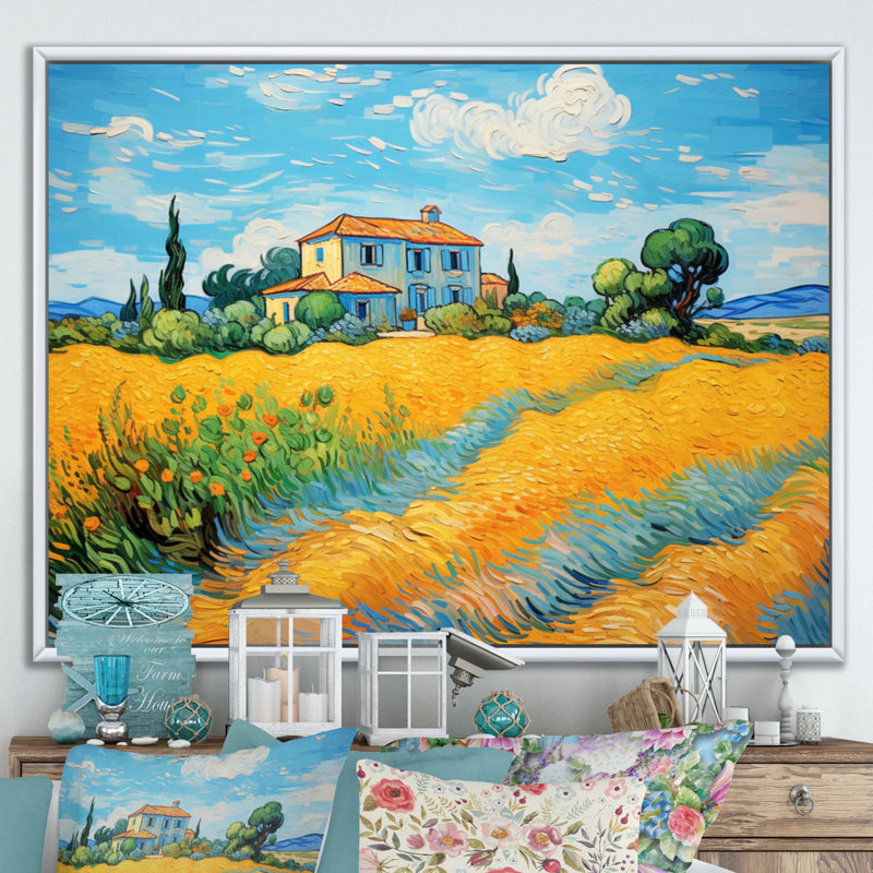 Vangogh, la maison jaune à Arles II, encadrée sur toile par Vincent Van Gogh, peinture, H 12 po x l 20 po x P 1 po