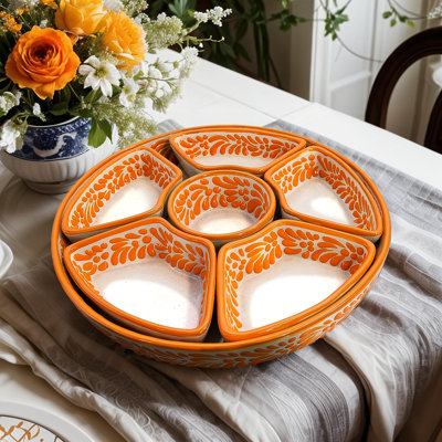 High Quality Talavera Plate With Small Separate Plates In Orange/white