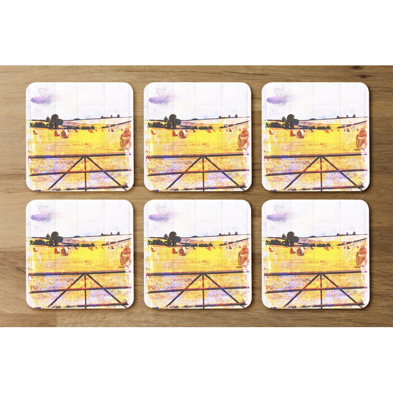 Square 6 Piece Coaster Set, Yellow