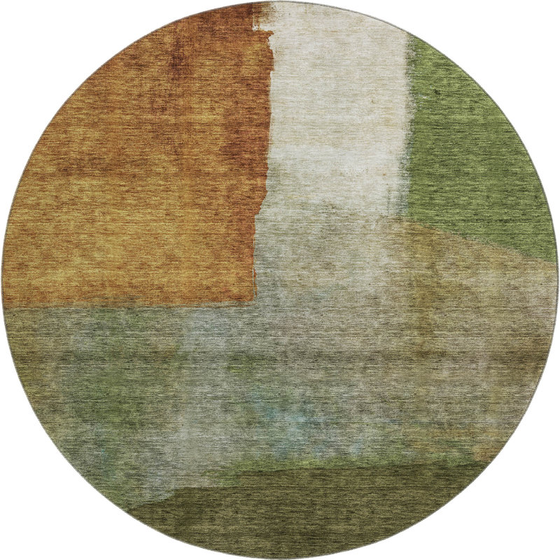 Premium Machine Washable Wayne AMF1100 Squares Rug, Rond 8 pi