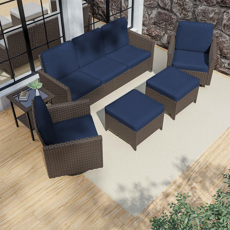 Ensemble de meubles de patio 6 pièces Chic, Bleu