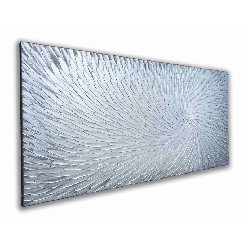 «Silver Luminance», art texturé sur toile tendue, H 27,5 po x l 55 po x P 1,5 po