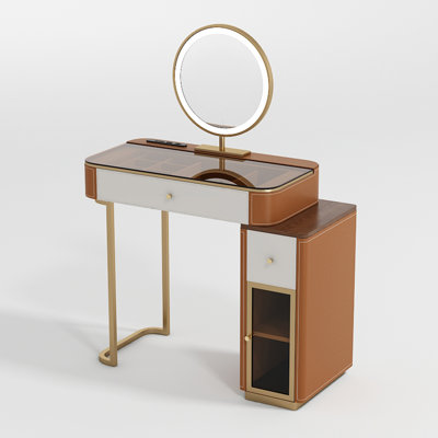 Stainless Steel and Glass Vanity with Mirror and Storage