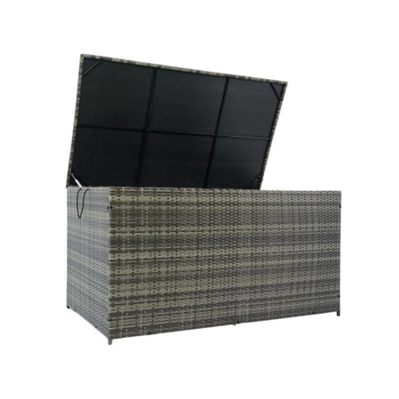 Boîtes de patio en osier avec couvercle, rangement pour coussins d'extérieur, H 29,50 po x l 27,50 po x P 57 po