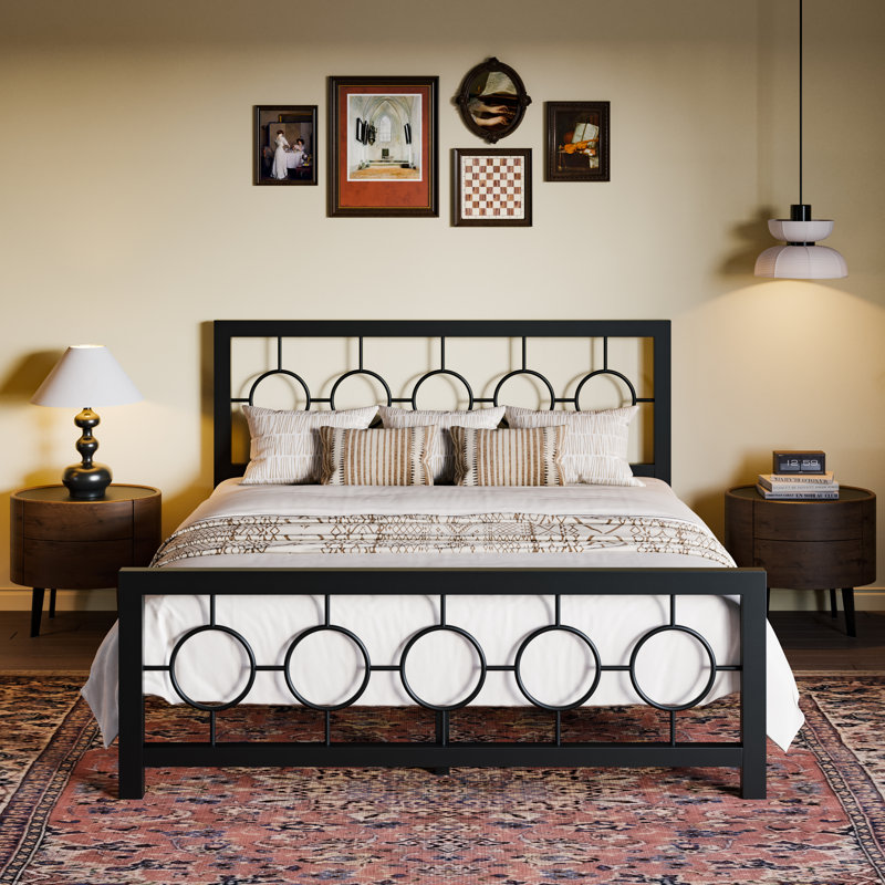 Bloneva Metal Open-Frame Bed, Black, Queen
