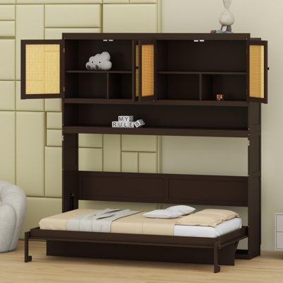 Foldable Wall Bed Featuring Overhead Cabinet, Built-in Reading Light and Dual USB Outlets