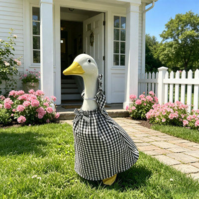 Clot h Porch Goose Outfit Porch Bird Outfit Checked Dress Set Cottage Style Garden Bird Apparel For Yard Patio Garden Statue Decor