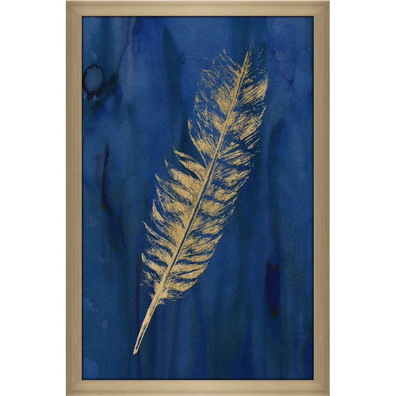 Plume d'or I - peinture, L 21,5 po x H 27,5 po, Encadrement doré