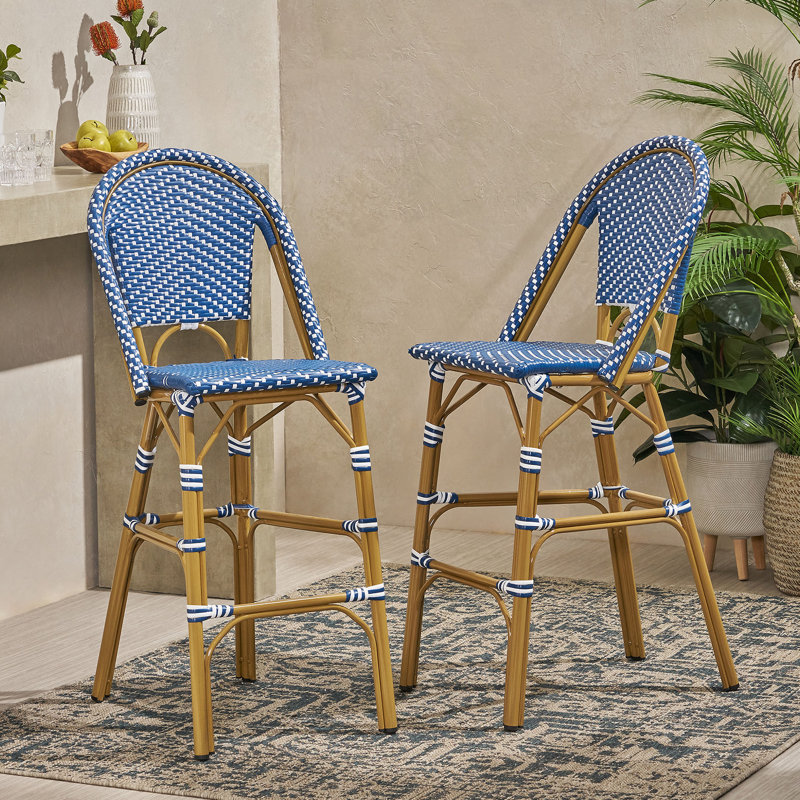 Tabourets de bar 4 pieds en aluminium bleu sarcelle avec repose-pieds, Bleu sarcelle