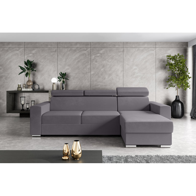Philbert Corner Sofa Bed, Grey Polyester, Right Hand Facing