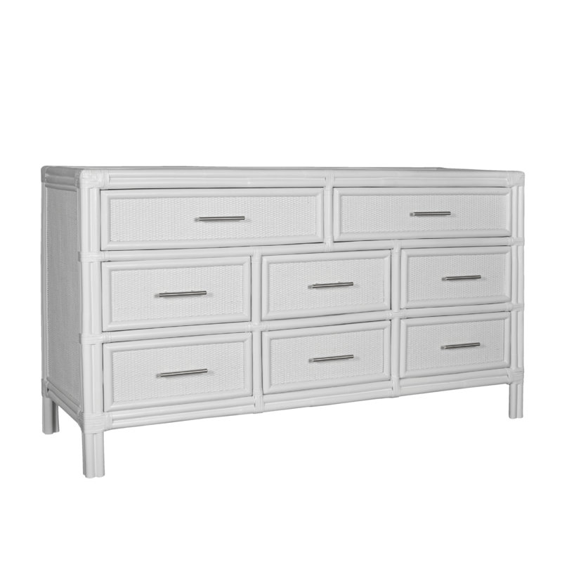 Commode double 8 tiroirs Aruba, Blanc / nickel brossé