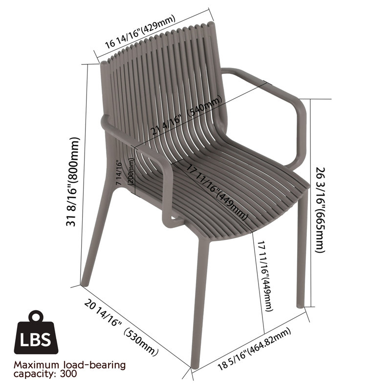 Ensemble de 4 chaises en polypropylène résistantes aux intempéries, Gris