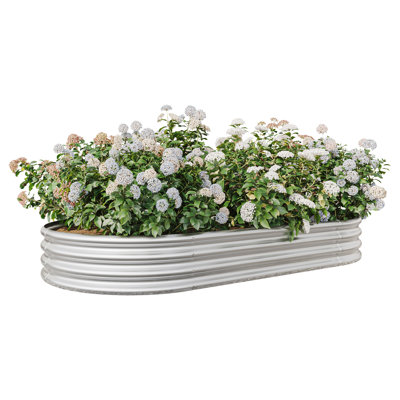 Grand lit de jardin surélevé ovale en métal pour plantes, légumes et fleurs - Argent