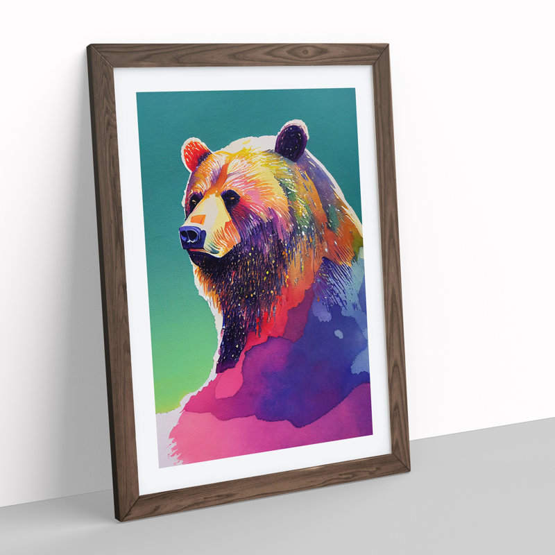 Watercolour Bear - Framed Print, 34cm H x 25cm W x 2cm D, Brown Framed