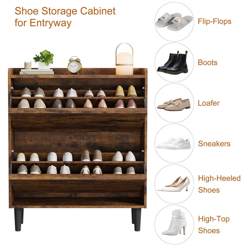 2-Flip Drawer Shoe Cabinet, Wooden Shoe Organizer with Adjustable Shelf, 18-24 Pairs Entryway Shoe Storage, Sturdy Shoe Cabinet for Hallway
