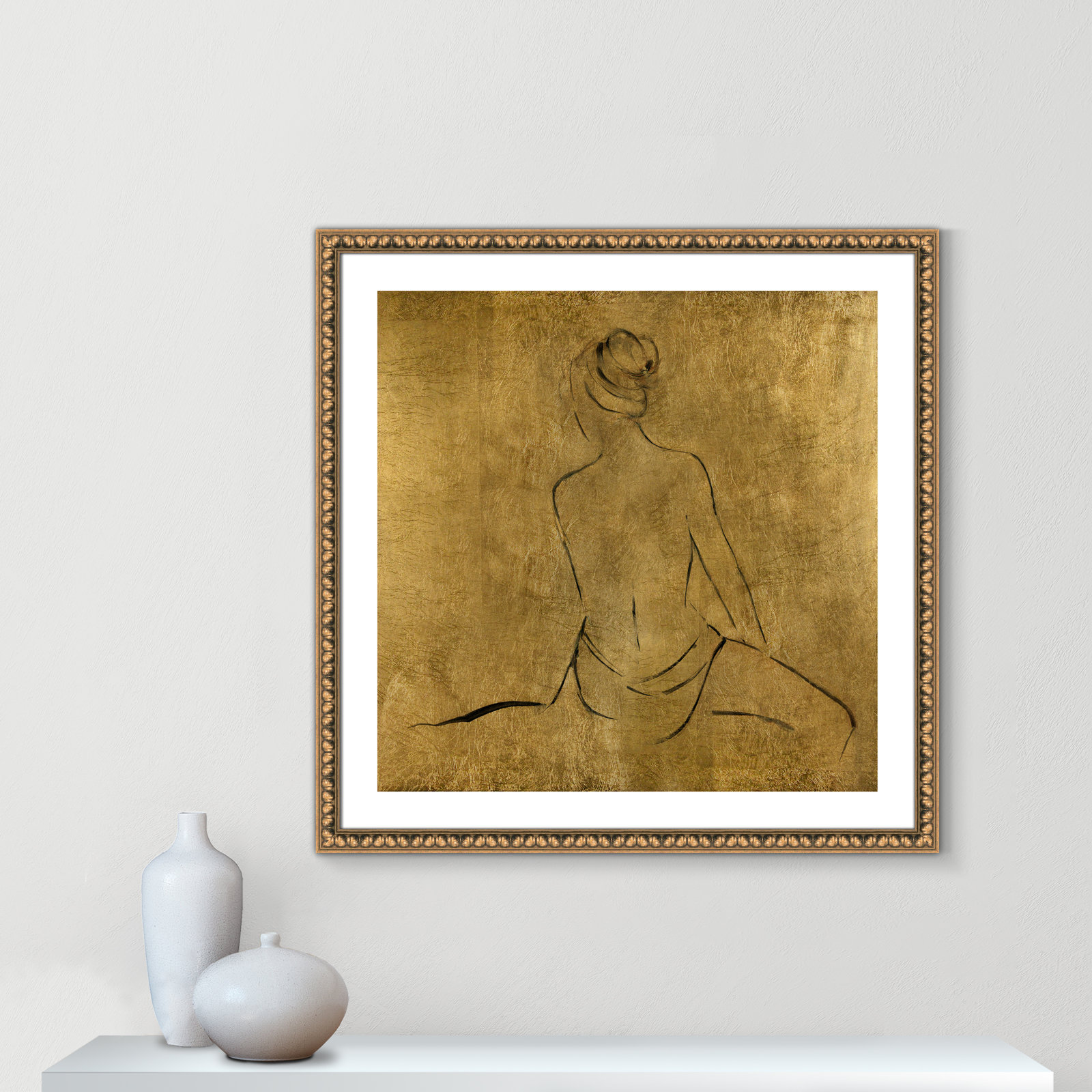 Golden Bather II by Sally Swatland - Painting Print, Gold Bead Framed Paper, 33.25" H x 33.25" W x 1.13" D