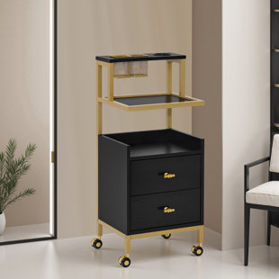 Utility Cart with Storage Drawers, Trolley with Metal Tool Holder and Basket